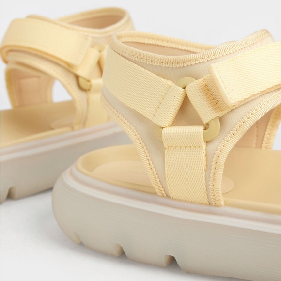 NEW Charles & Keith Recycled Polyester Velcro-Strap Sports Sandals - Yellow - Picture 3 of 11